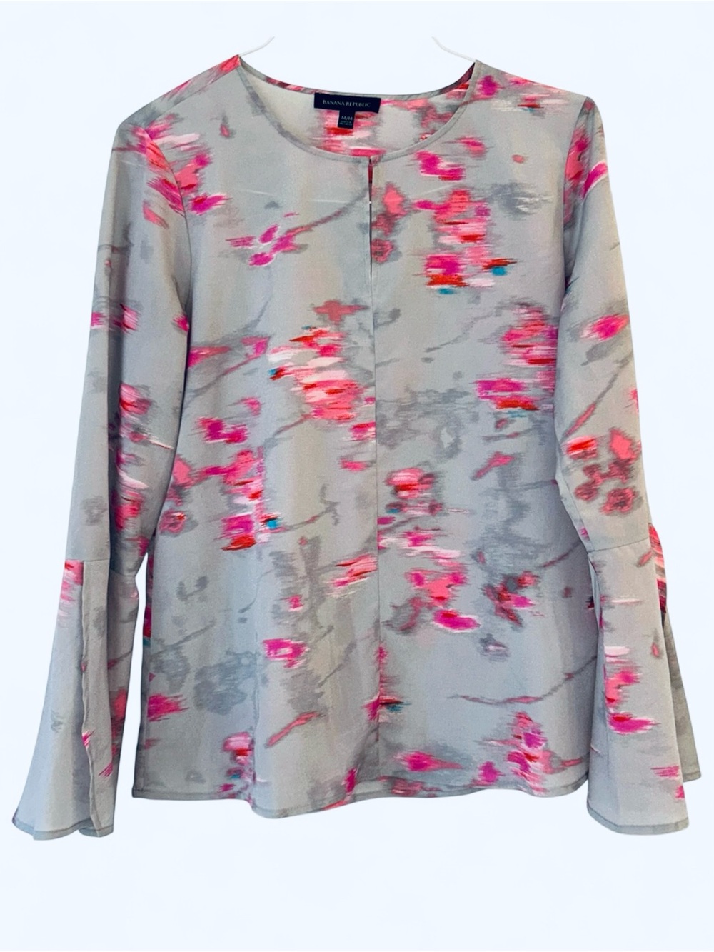 Banana Republic M Pink and Light Gray/Silver Women's Blouse w Bell Sleeves